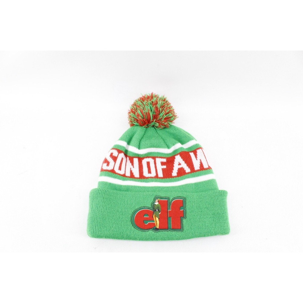 ELF Red Green Knit SON OF A‎ NUTCRACKER Beanie Toboggan Hat Pom Pom Will Farrell
